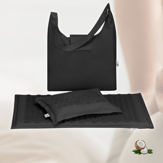 Acupressure Mat with Pillow and Bag - Black