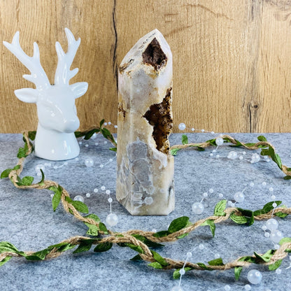 Flower Agate - Tower with Druzy