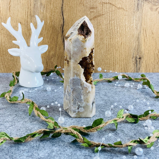 Flower Agate - Tower with Druzy