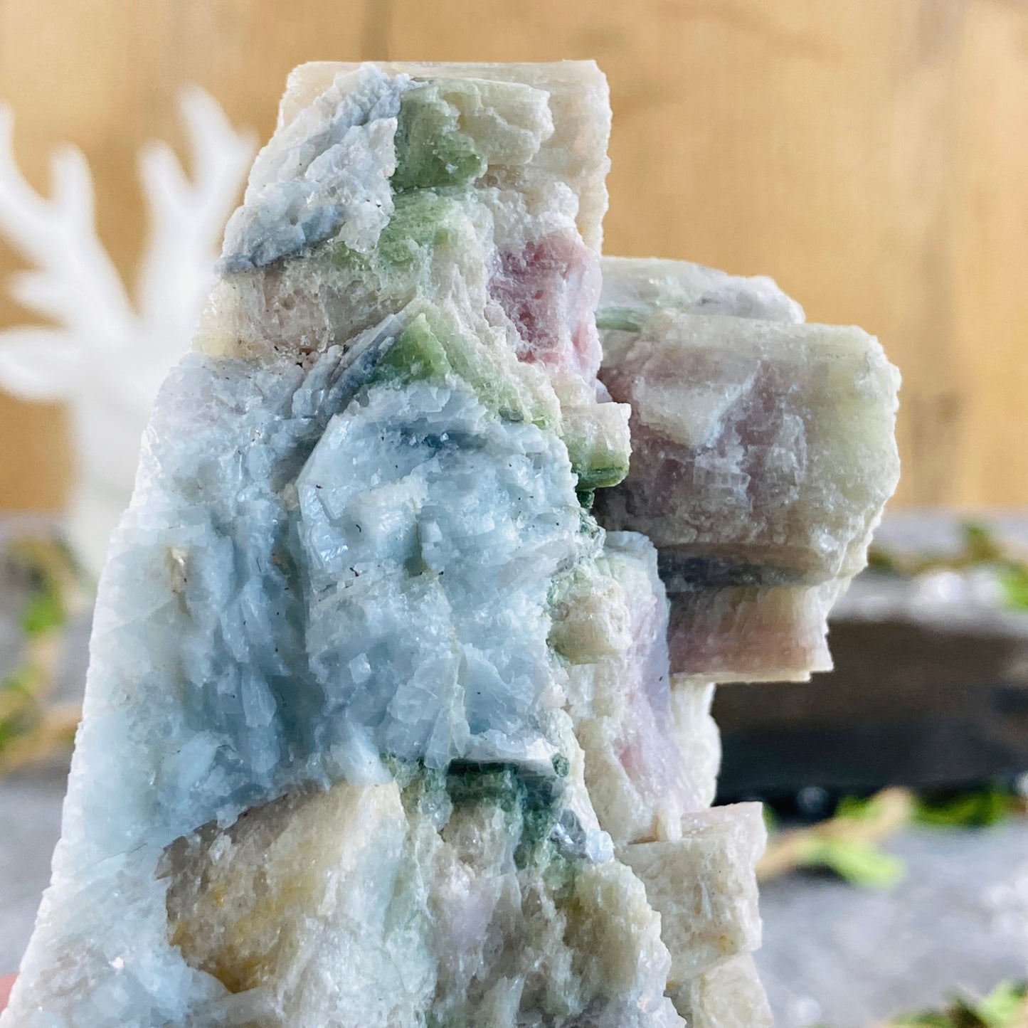 Green and Pink Tourmaline on Albite