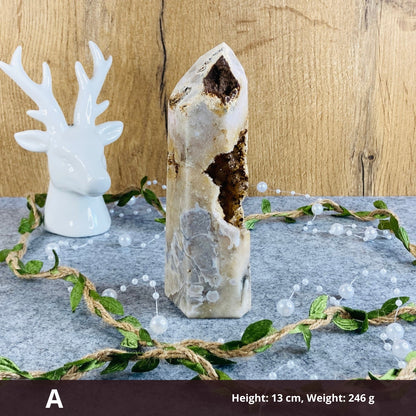 Flower Agate - Tower with Druzy